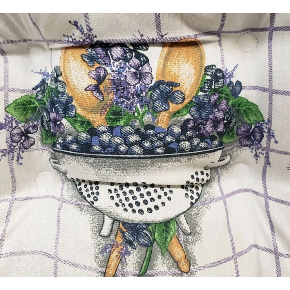 SET OF 2 THICK REVERSIBLE CHAIR CUSHION PADS w/ties, BASKET OF BLUEBERRIES, B&D